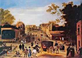 La carrera de San Jerónimo desde el Paseo del Prado. Anónimo (colección del Marqués de Santa Cruz)