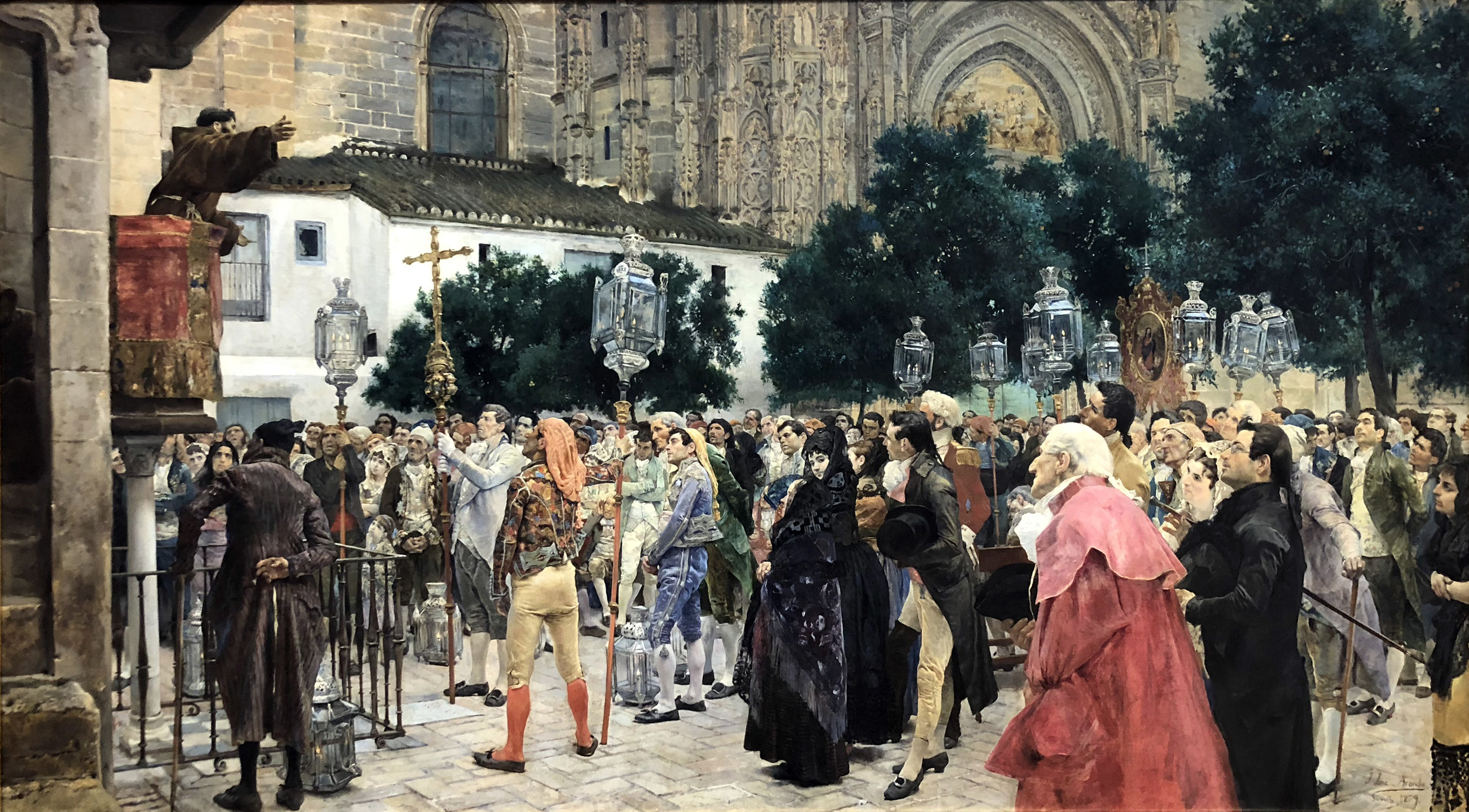<em>Un sermón en el Patio de los Naranjos</em>. José Jiménez Aranda (c. 1876)
